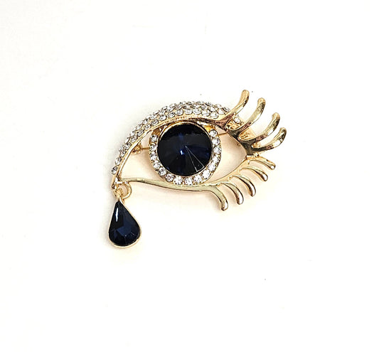Gorgeous Large Crystal Eye with Teardrop Brooch, Gold Diamonte Brooch, Large Lashed Eye, Brooches For Women
