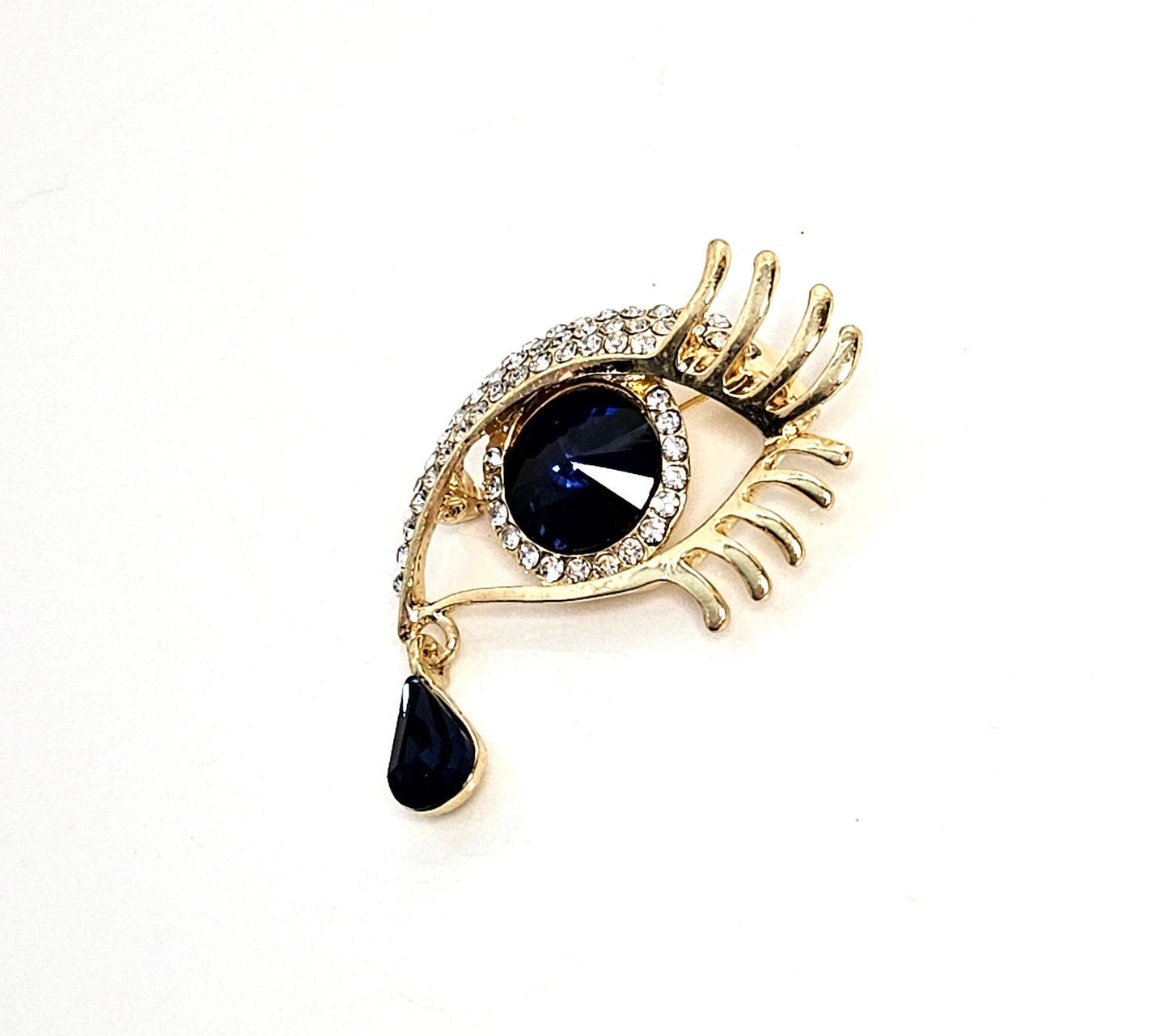 Gorgeous Large Crystal Eye with Teardrop Brooch, Gold Diamonte Brooch, Large Lashed Eye, Brooches For Women