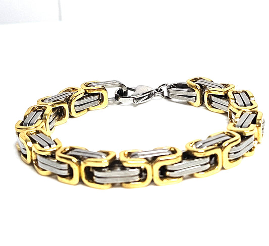 Mens Gold Silver Titanium Steel Link Bracelet, Bracelets for Men, Male Jewellery, Silver Gold Chain Bracelet, Fashion Gift for Him