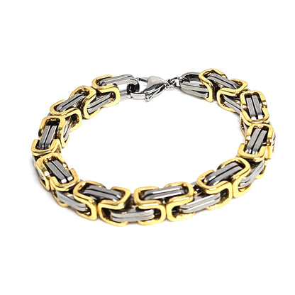 Mens Gold Silver Titanium Steel Link Bracelet, Bracelets for Men, Male Jewellery, Silver Gold Chain Bracelet, Fashion Gift for Him