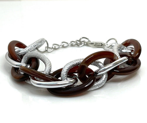Brown Silver Chain Bracelet | Chunky Statement Bracelet 