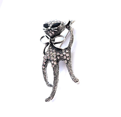 Beautiful Vintage Cat Brooch, Gift for Cat Lovers, Rhinestone Cat, Silver Crystal Cat Pin, Brooches For Women