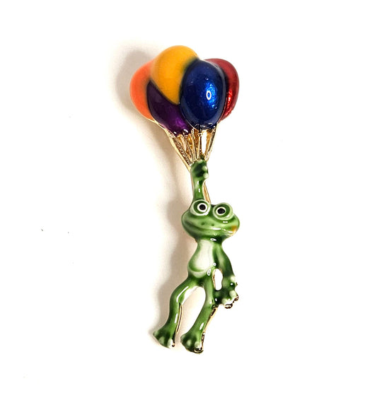 Cute Frog Hanging From Balloons Brooch, Gift for Frog Lovers, Green Frog With Balloons Pin, Brooches For Women