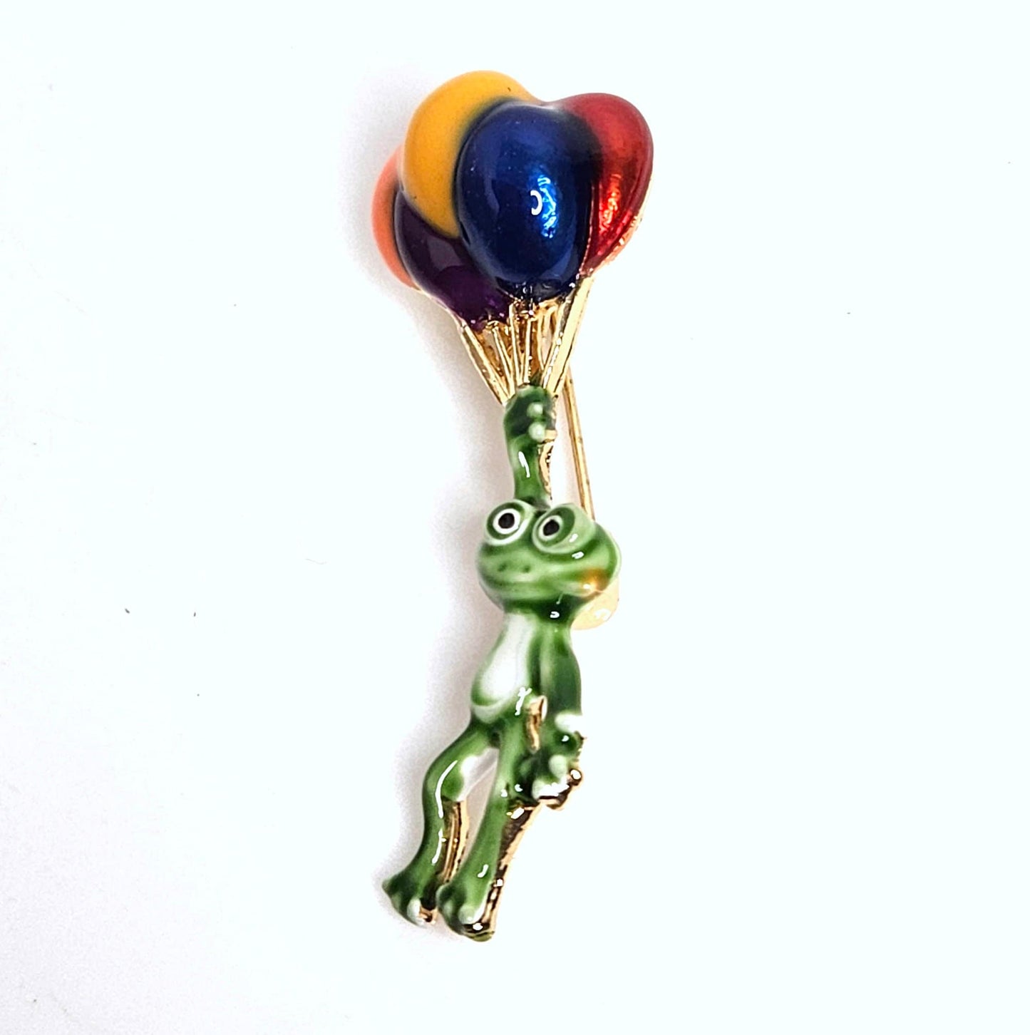 Cute Frog Hanging From Balloons Brooch, Gift for Frog Lovers, Green Frog With Balloons Pin, Brooches For Women