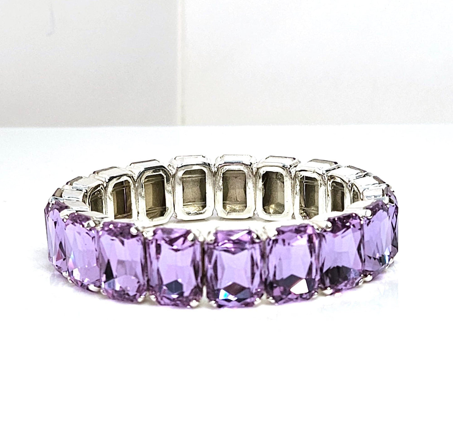 Rose Peach and Violet Crystal Bracelets, Stretch Bracelets, Wedding Jewelry, Rectangle Statement Bracelet, Bracelets For Women