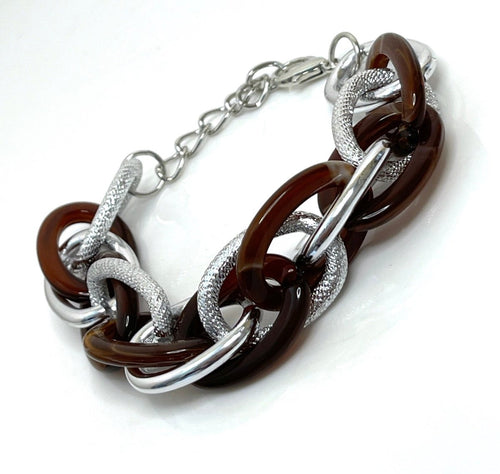 Brown Silver Chain Bracelet | Chunky Statement Bracelet 