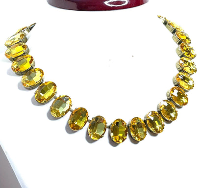 Yellow Crystal Georgian Collet Necklace, Anna Wintour Style, Yellow Crystal Choker, Riviere Necklace, Statement Necklace for Women