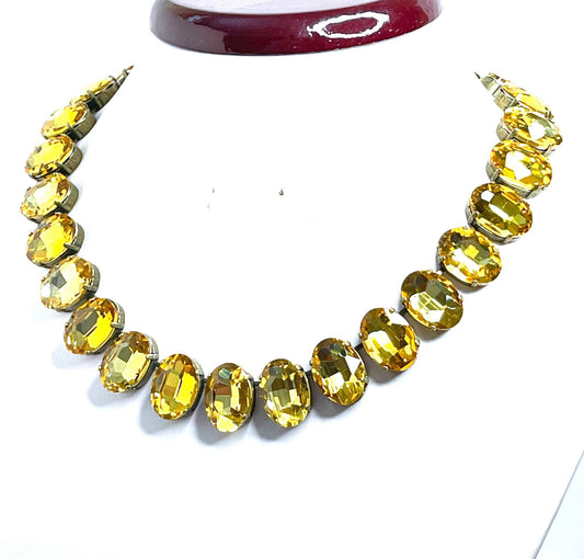 Yellow Oval Crystal Georgian Collet Necklace, Anna Wintour Style, Yellow Crystal Choker, Riviere Necklace, Statement Necklace for Women