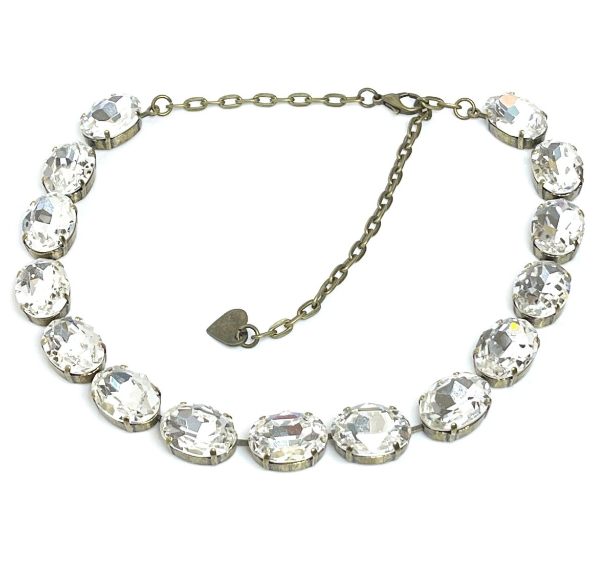 Aquamarine Emerald Crystal Georgian Collet Necklaces | Clear Crystal Chokers