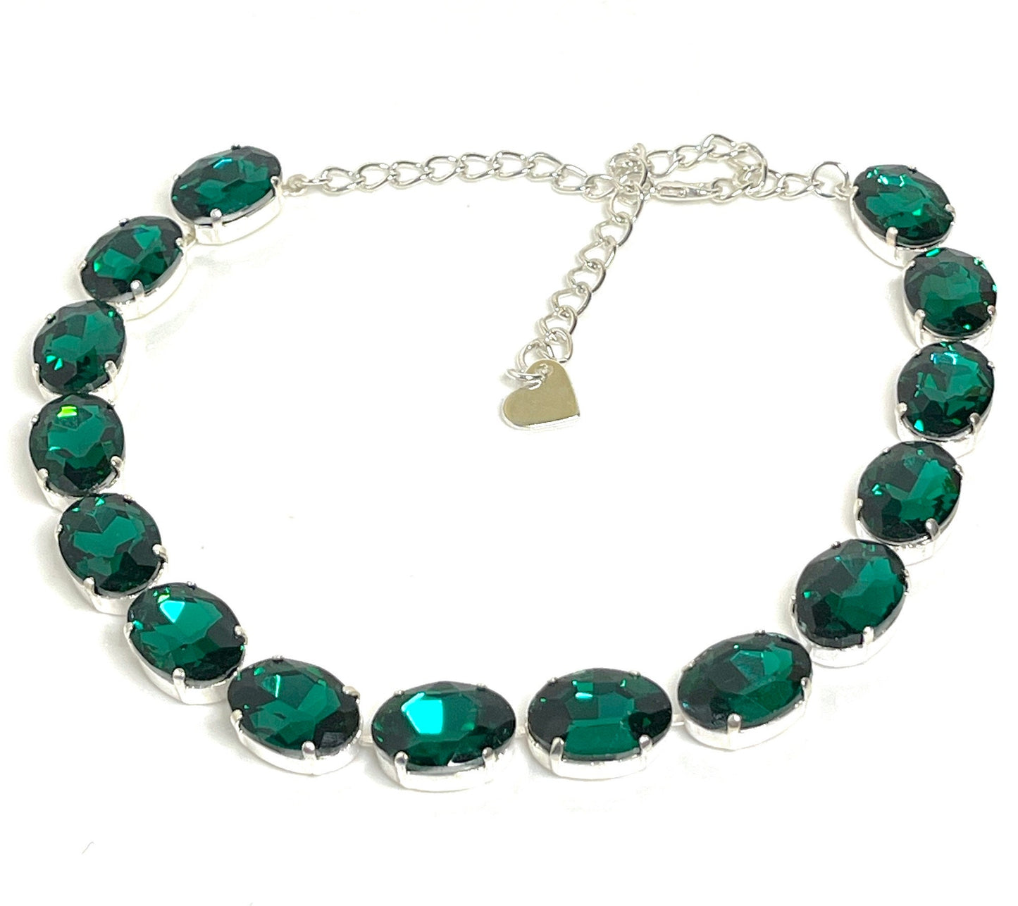 Aquamarine Emerald Crystal Georgian Collet Necklaces, Clear Crystal Choker, Anna Wintour Style, Riviere Necklaces, Statement Necklaces