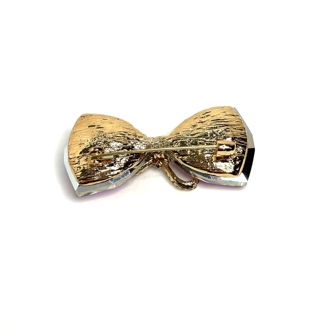 Gorgeous Vintage Style Glass Bow Brooch | Rhinestone Crystal Jewelry | Purple Rainbow Sparkly Bow