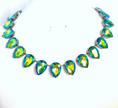 Yellow Green Crystal Georgian Collet Necklace, Anna Wintour Style, Vintage Statement Rhinestone Choker, Green Riviere, Necklace for Women