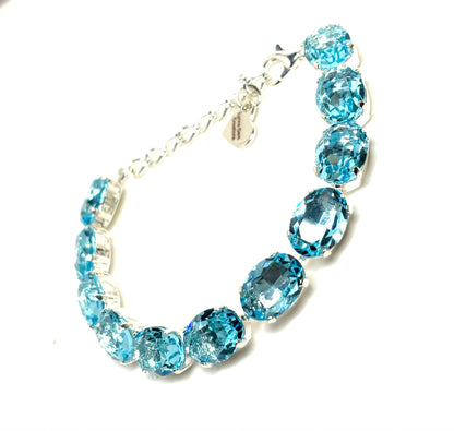 Aquamarine Blue Crystal Bracelet, Silver Plated, Oval Sky Blue Tennis Bracelet, Georgian Collet Bracelet, Bracelets for WomenAquamarine Blue Crystal Bracelet | Silver Plated | Oval Sky Blue Tennis Bracelet | Georgian Collet Bracelet