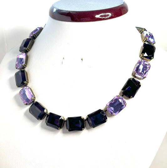 Violet Amethyst Crystal Georgian Collet Necklace, Anna Wintour Style, Purple Crystal Choker, Riviere Necklace, Statement Choker for Women
