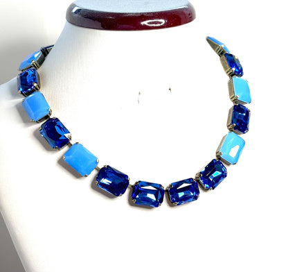 Sapphire Blue Opal Crystal Georgian Collet Necklace, Anna Wintour Style, Blue Crystal Choker, Riviere Necklace, Statement Choker for Women