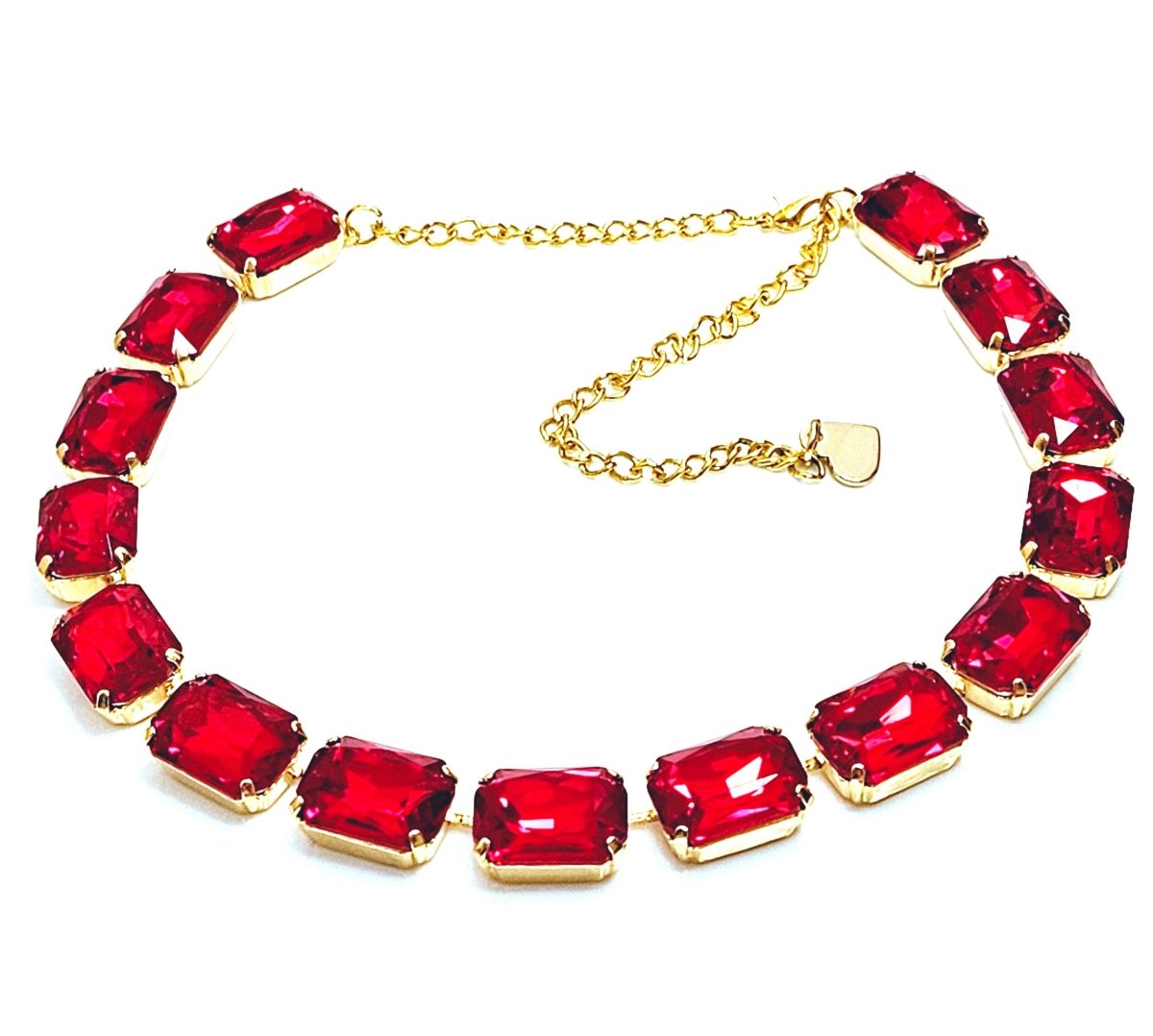 Red Champagne Crystal Georgian Collet Necklaces | Gold Crystal Chokers 