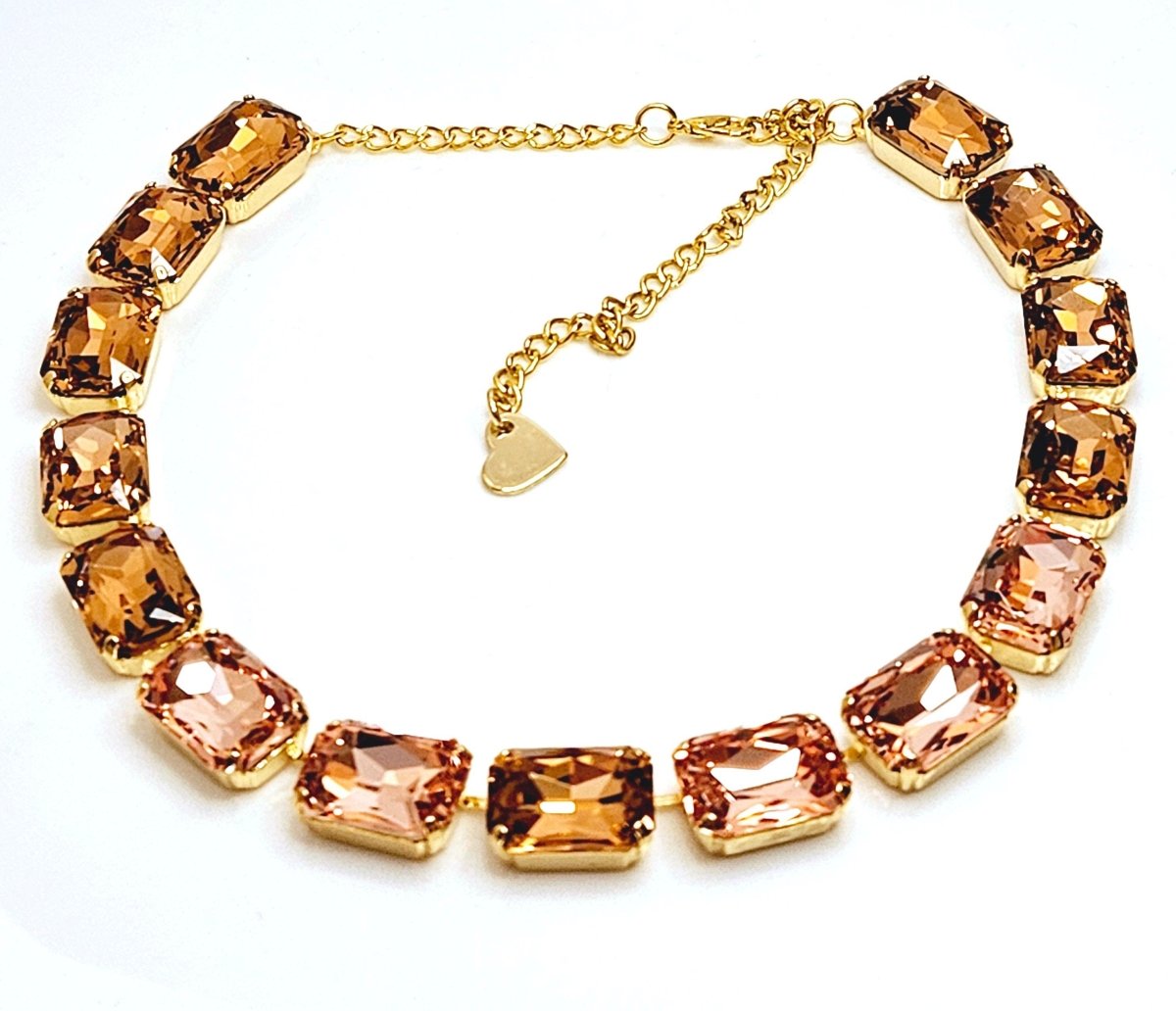 Red Champagne Crystal Georgian Collet Necklaces | Gold Crystal Chokers 