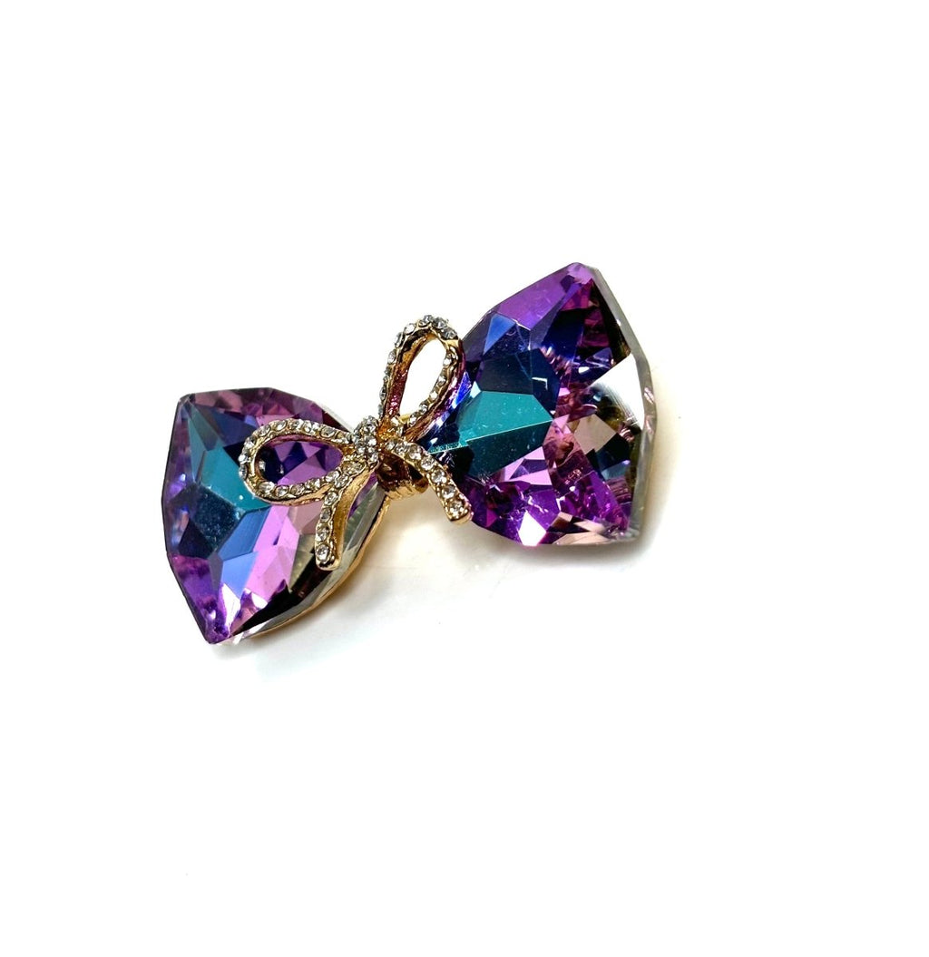 Gorgeous Vintage Style Glass Bow Brooch | Rhinestone Crystal Jewelry | Purple Rainbow Sparkly Bow