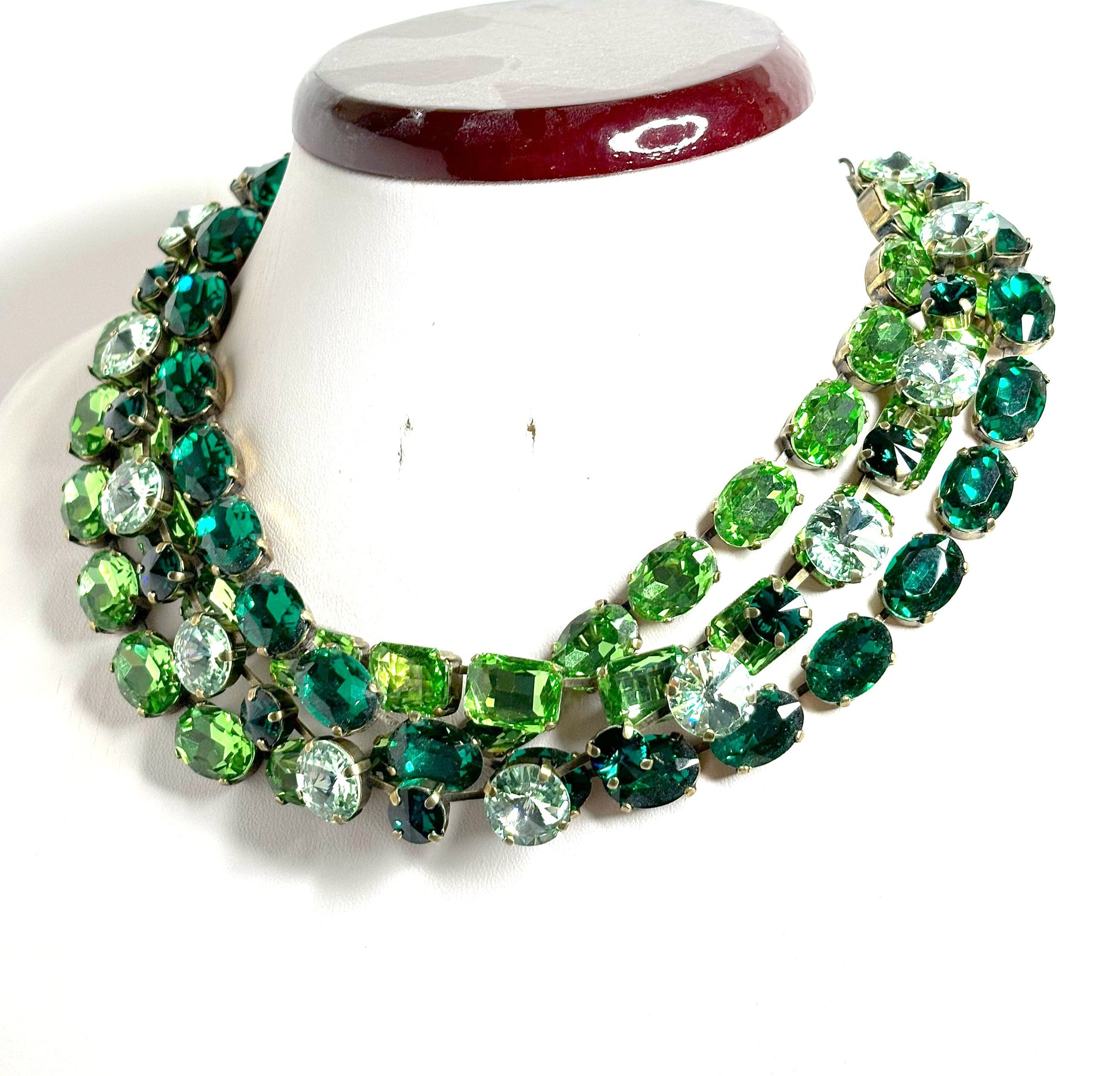 Emerald Peridot Crystal Georgian Collet Necklaces, Anna Wintour Style, Austrian Crystal, Riviere Necklace, Statement Necklaces for Women
