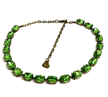 Emerald Peridot Crystal Georgian Collet Necklaces, Anna Wintour Style, Austrian Crystal, Riviere Necklace, Statement Necklaces for Women