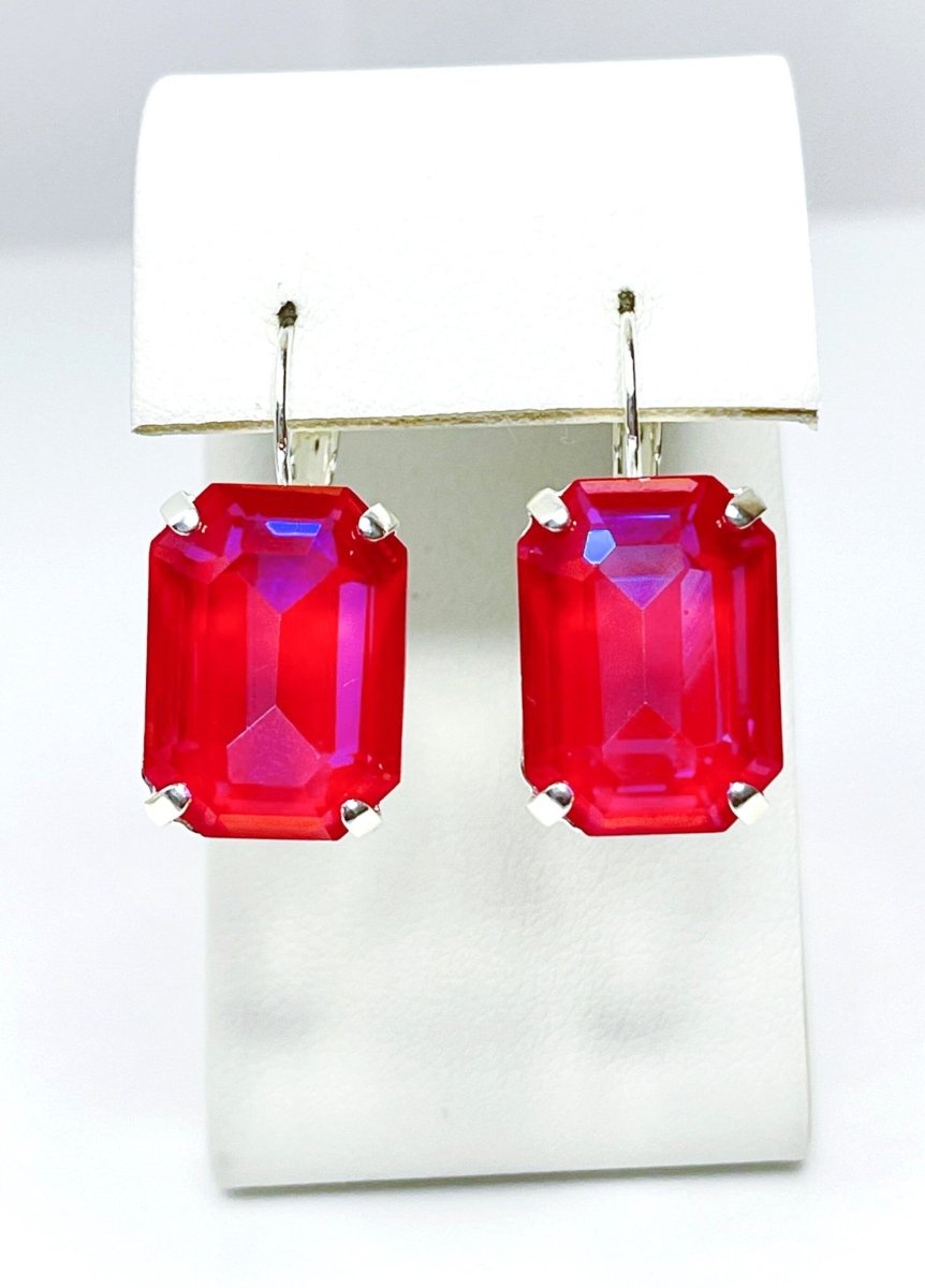 Red Pink Crystal Earrings | Royal Red Delite Octagon Dangles | Earrings for Women