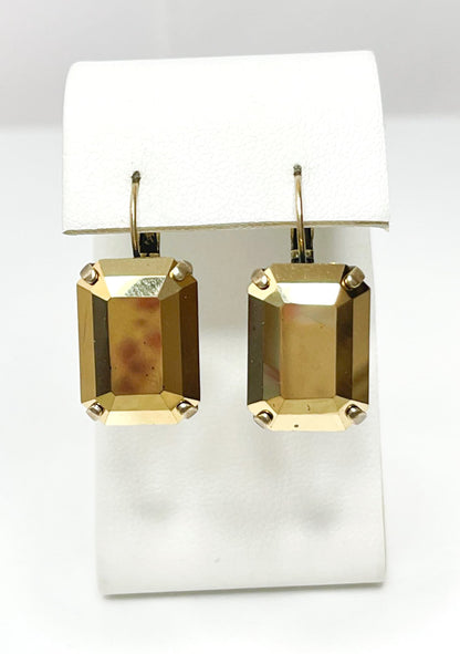 Gold Octagon Crystal Earrings, Large Gold Drops, Vintage Style, Georgian Collet, Rectangle Statement Drops, Earrings For Women