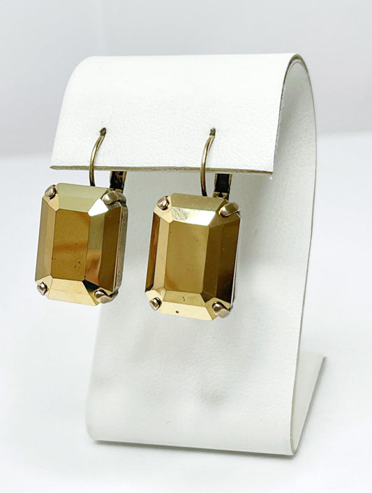 Gold Octagon Crystal Earrings, Large Gold Drops, Vintage Style, Georgian Collet, Rectangle Statement Drops, Earrings For Women