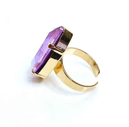 Large Lilac Crystal Ring, Large Lilac Delite Statement Ring, Gold Plated, Georgian Collet, Vintage Style, Rings For Women, Dark Red Navette