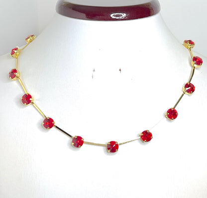 Red Siam Crystal Necklace, Austrian Crystal Choker, Red Constellation Necklace, Dainty Ruby Choker, Necklaces for Women