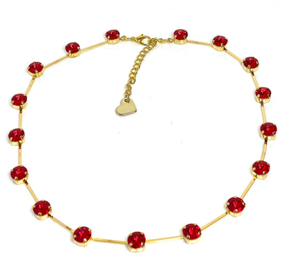 Red Siam Crystal Necklace, Austrian Crystal Choker, Red Constellation Necklace, Dainty Ruby Choker, Necklaces for Women