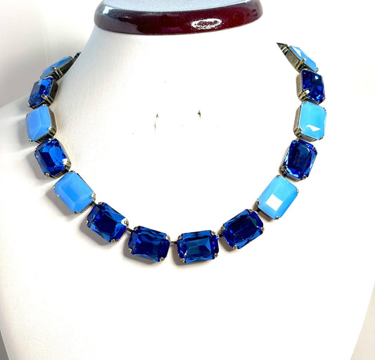 Sapphire Blue Opal Crystal Georgian Collet Necklace, Anna Wintour Style, Blue Crystal Choker, Riviere Necklace, Statement Choker for Women