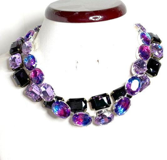 Voilet Amethyst Crystal Georgian Collet Necklaces, Anna Wintour Style, Austrian Crystal, Riviere Necklace, Statement Necklaces for Women